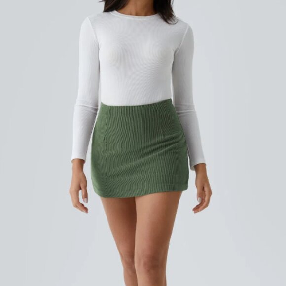 Halara Green Corduroy Mini Skirt w/ Built in Shorts NEW!! - Picture 2 of 2